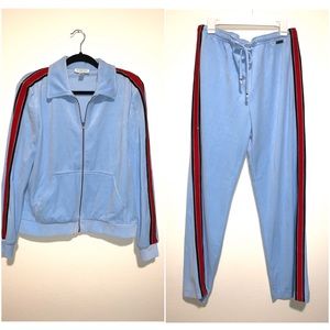 St. John baby blue velvet track suit